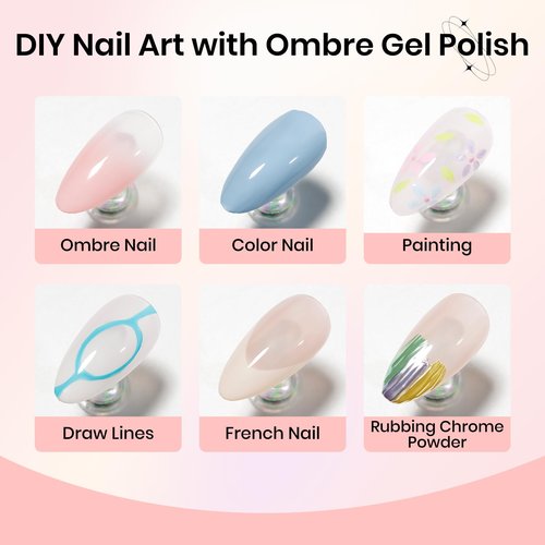 SUPWEE Gradient Painting Pat Gel Kit,12 Colors Ombre Gel Nail Polish Aura Nails French Manicure Drawing Gels Long-lasting Soak Off with 100Pcs Nail Sponges & Grabbing Pen & Palette (Pastel Colors)