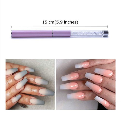 DANNEASY 4pcs Ombre Nail Brush Set with 6pcs Sponge Head, Acrylic Handle, Silicone Head, Pink, White, DIY Tools for French Nail Tip Design, Gradient Paint, Nail Pen, Manicure Brushes