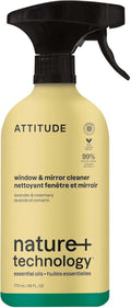 ATTITUDE Window & Mirror Cleaner Spray - Plant-Based, Streak-Free Formula with Lavender & Rosemary, 26 Fl Oz