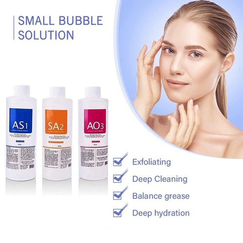 Crowsuggy Aqua Peeling Solution AS1, SA2, and AO3 for Facial Cleansing, Top Salon Skin Scrub, Hydra Skin Scrub Special, Small Bubble Solution (3 Bottle x 400ml)