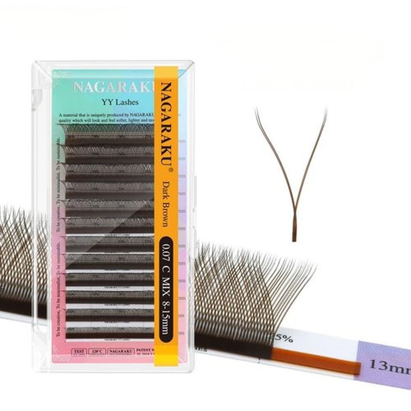 NAGARAKU yy Eyelash Extensions Dark Brown Color y lash Premade 4D Easy Fan Russian Volume Cluster 12 Rows Pre Fanned Wispies Crisscross Eye Lashes for Beauty Salon -0.07mm D Curl 8-15mm Mix Tray
