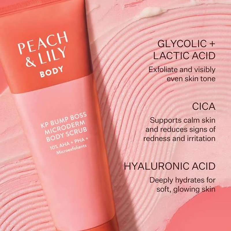 Peach & Lily - KP Bump Boss Microderm Body Scrub (8.11 oz) - 10% AHA + PHA - Microexfoliants - Hyaluronic Acid, Cica, Tea Tree, Squalane, & Cucumber - Self Care - Vegan & Cruelty Free - Korean Beauty