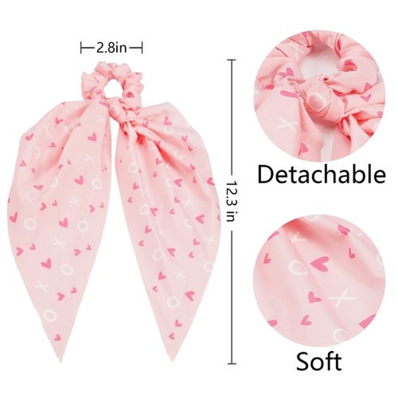 Briutn Valentines Hair Scrunchies for Women Pink Heart Hair Ribbon Scrunchy Ponytail Holder