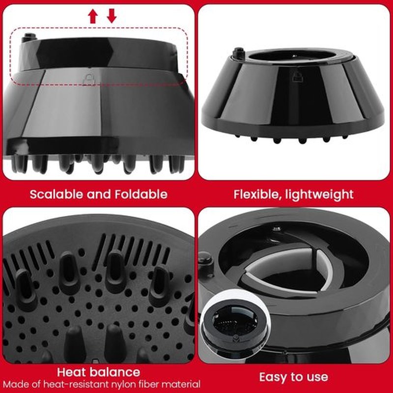 Skiennix Universal Hair Dryer Diffuser - Professional Attachment for Curly & Wavy Hair | Adjustable 1.4" to 3.2" - Black