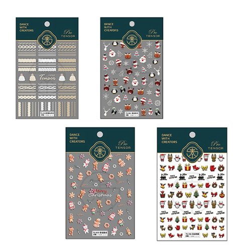 Christmas Nail Art Stickers, 5D Stereoscopic Embossed Nail Stickers Winter Snowman Nail Design Stick Elk Pattern Xmas Christmas Bell Tree for Christmas Nail Decoration(4 Sheets)