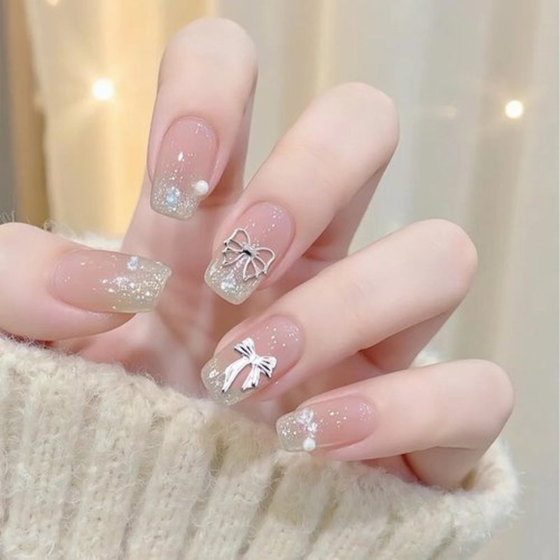 3D Metal Punk Nail Studs, Gold Silver Star Bows Nail Art Charms, Alloy Manicure Decoration DIY Charms for Nail Art Decoration Accessories (Gold + Silver F)