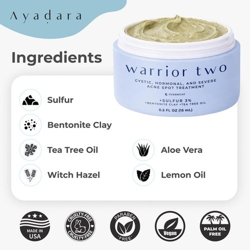 Cystic Acne Spot Cream Overnight Hormonal Acne-Prone Skin for Face & Body Sulfur Cream for Women Men & Teens Effective for Stubborn Breakouts 120 Uses