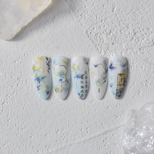 Antique Flower Nail Art Stickers 5D Nail Decals Self Adhsive Chinese Porcelain Style Orchid Flowers Sticker for Women Girls DIY Nails Manicure Salon (Flower)