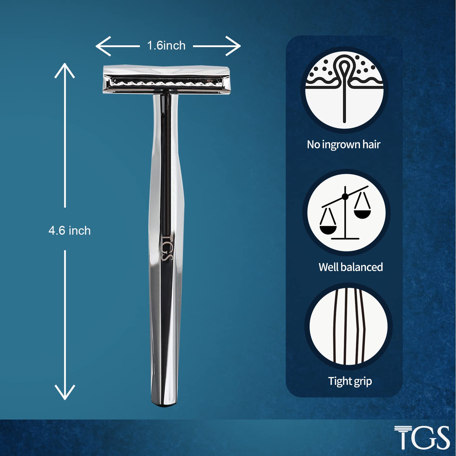 The Grooming Society Double Edge Safety Razor, Classic for Men and Women, Reusable Safety Razor, Metal Long Handle Safety Razor, 10 Blade Refill