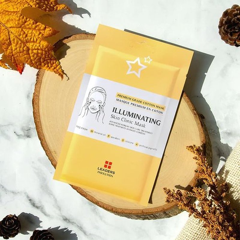 Leaders Insolution Illuminating Skin Clinic Mask | Omega-3 & Purslane Extract for Radiant Glow | Niacinamide Brightening Treatment | Even Skin Tone | 100% Natural Cotton (5 Sheets)