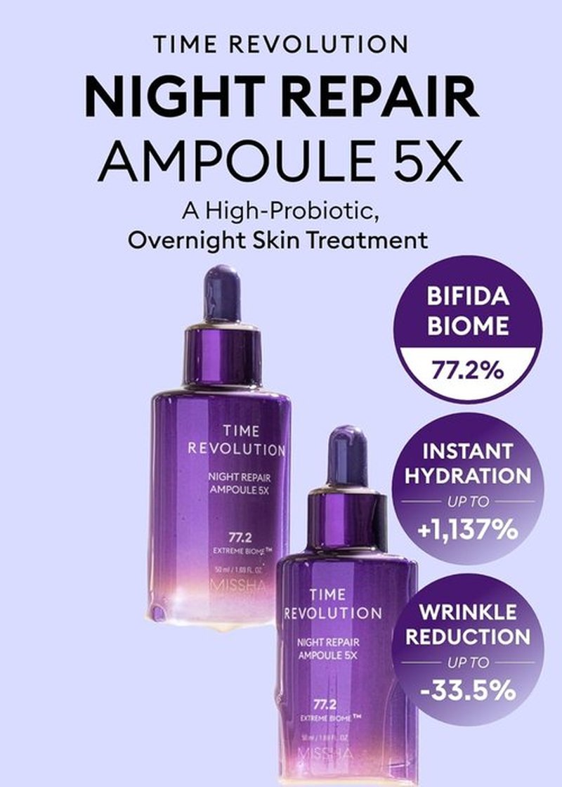 MISSHA Time Revolution Night Repair Face Serum - Probiotic Overnight Skincare for Radiance, 1.69 Fl Oz