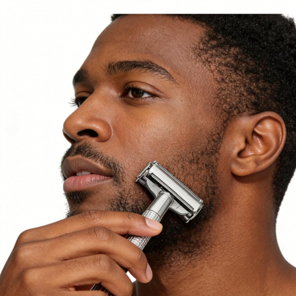 KALLORY Manual Safety Razor Double Edge Butterfly Open Shaving Cutter with Replaceable Blades Stainless Steel Old Style Beard Shaver for Men Facial Hair Removal
