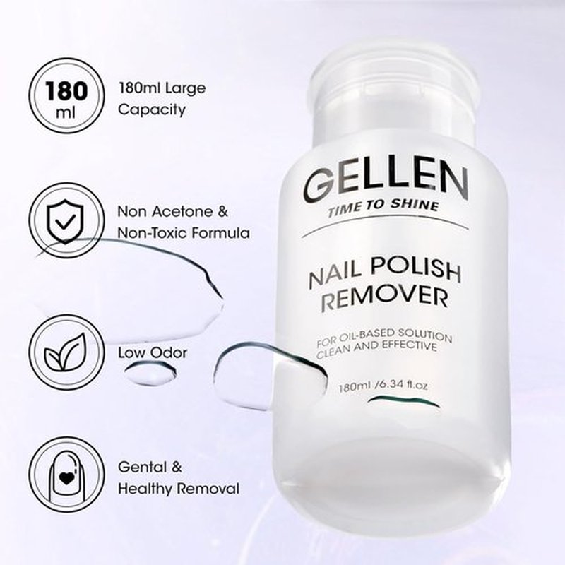 Gellen Nail Polish Remover Kit - Non-Acetone Formula with 200 Lint-Free Wipes | 6.1 Fl. Oz Pump Dispenser