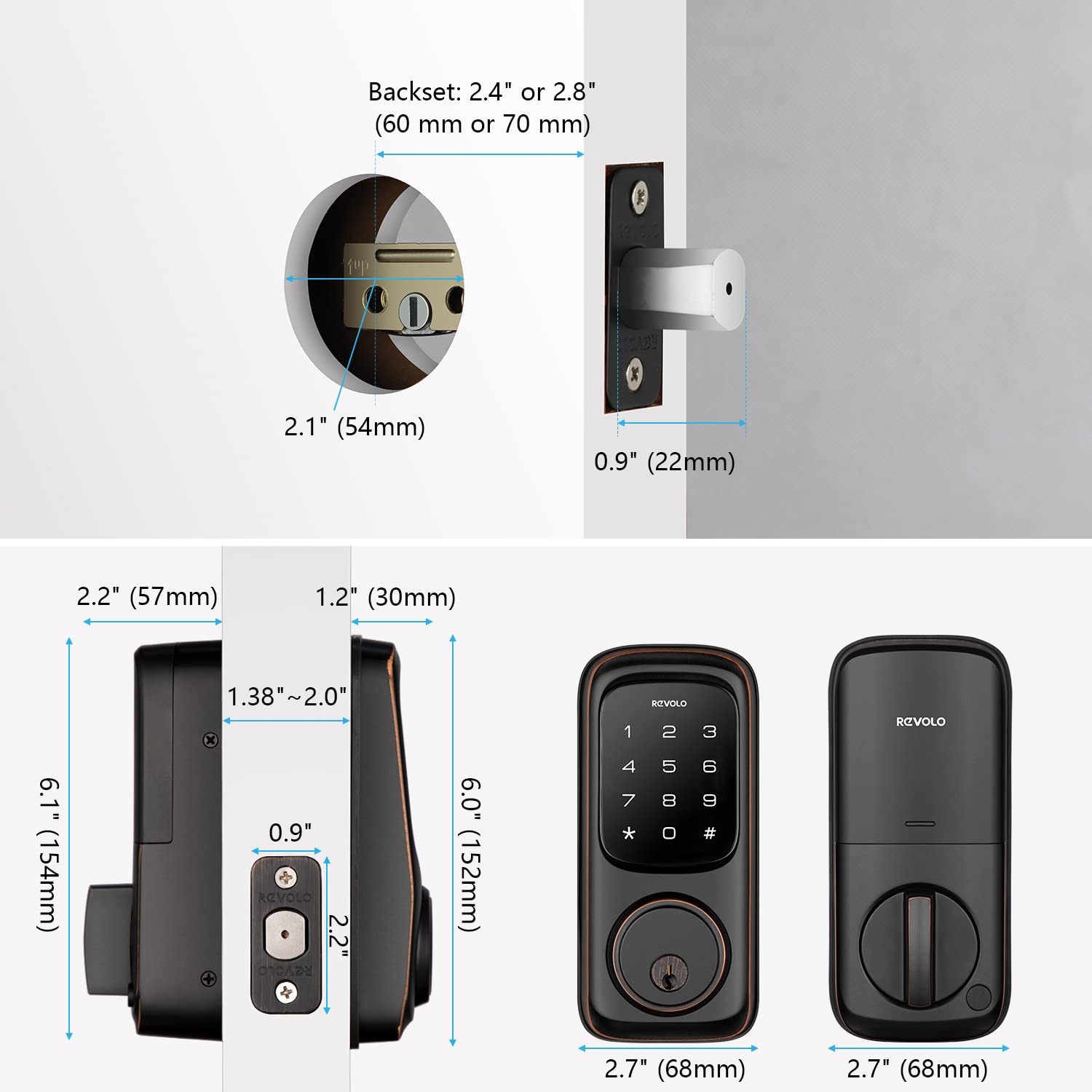 Revolo Keyless Entry Door Lock with Touchscreen Keypads, Electronic Keypad Deadbolt for Front Door, ANSI Grade 2 Certified, All-Metal Construction, Auto Lock, Easy to Install, Oil-Rubbed Bronze