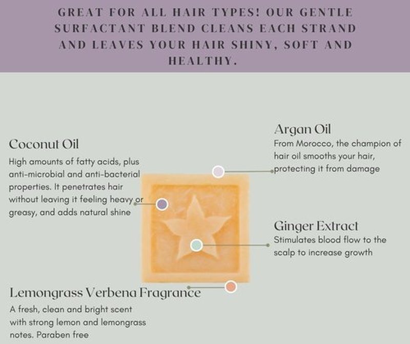 Skiennix Shampoo Bar - Lemongrass Verbena Fragrance, Salon Quality Solid Shampoo with Argan Oil - Sulfate Free, Vegan, Eco-Friendly