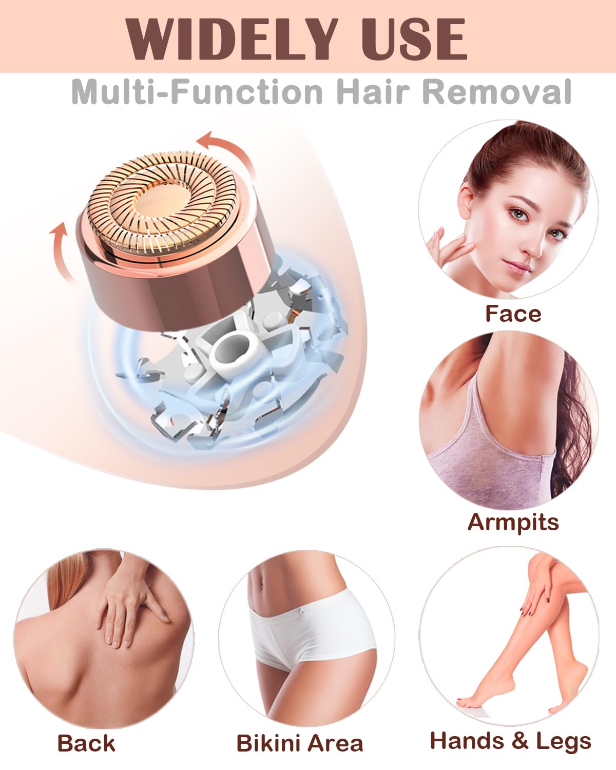 Electric Facial Hair Remover for Women - Face Hair Removal Epilators - Lady Facial Hair Shaver Rechargeable Painless for Face Upper Lips Peach Fuzz Chin Armpit Bikini Line Legs and Body (Gold)