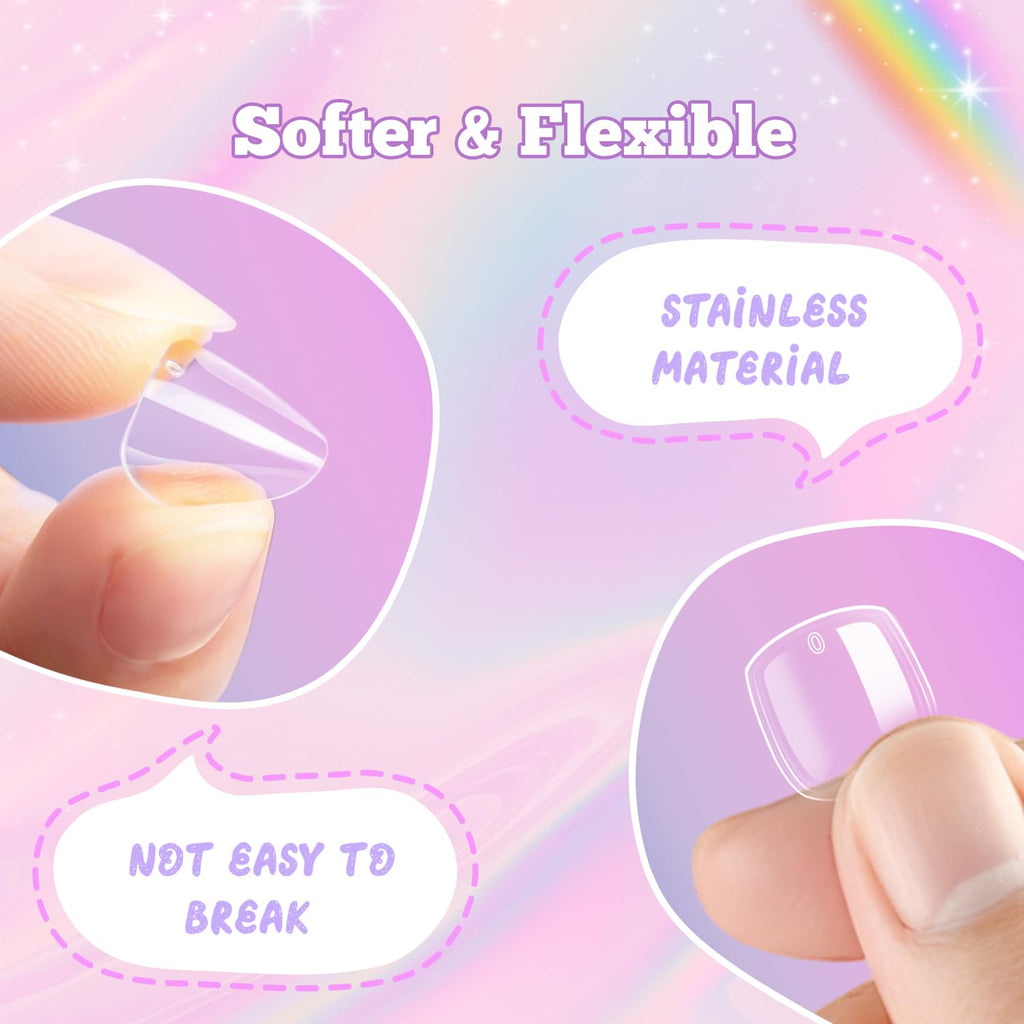 krofaue Short Suqare Kids False Nails - Full Cover Press on Nails for Girls