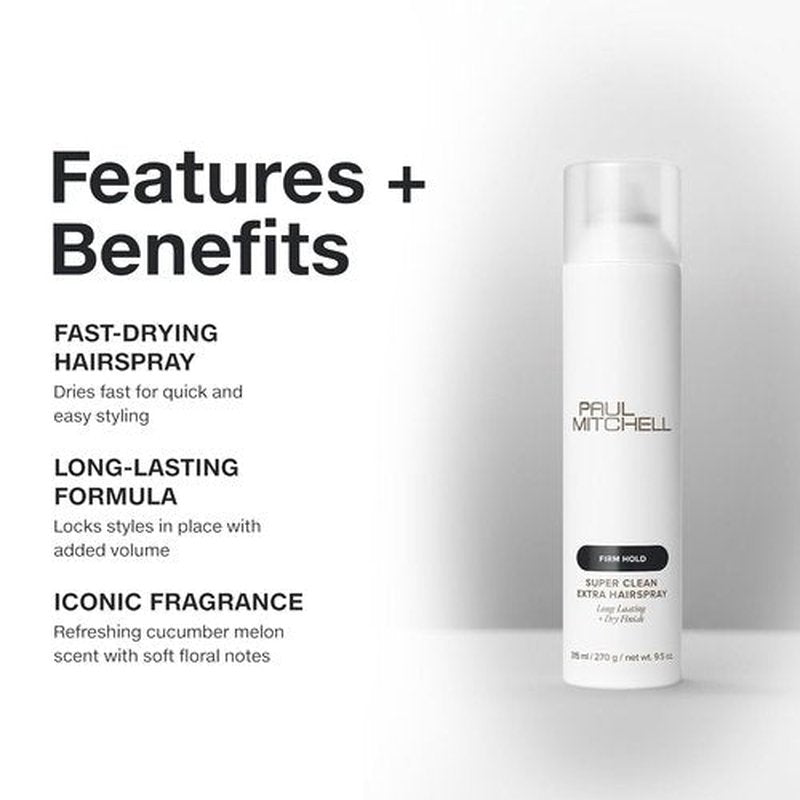 Paul Mitchell Super Clean Extra Hairspray - Long-Lasting Firm Hold & Dry Finish for All Hair Types