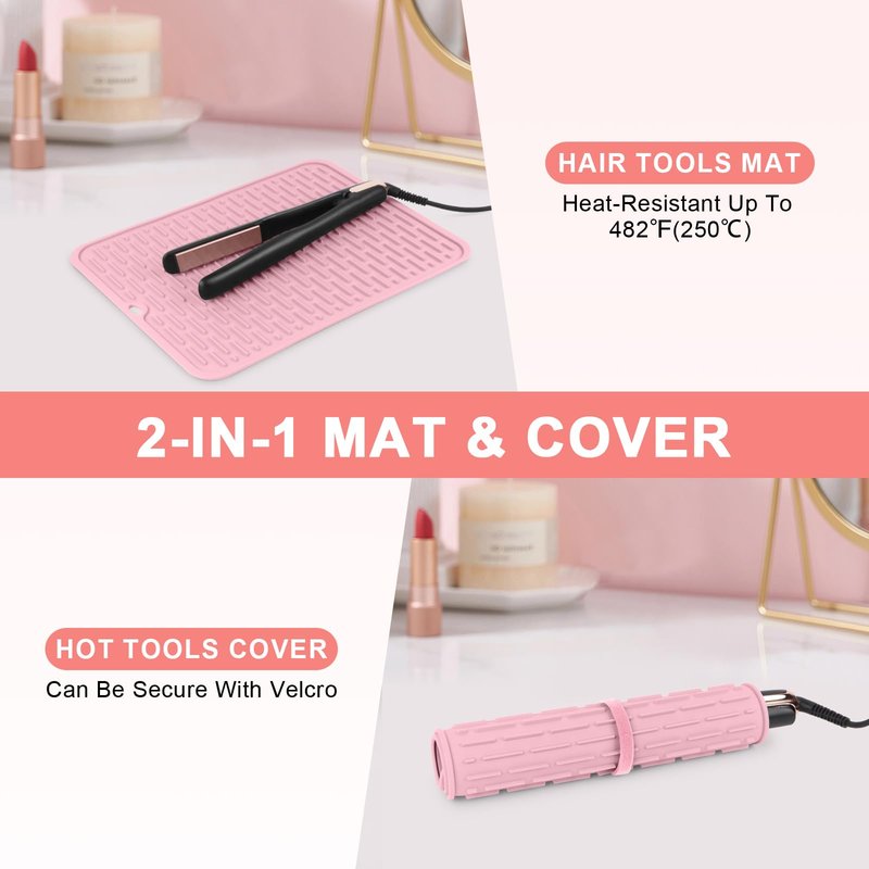 WRORUNER Oversize Silicone Heat Resistant Mat for Curling Irons, Flat Irons, Hair Straighteners and Hot Hair Styling Tools, Portable Hot Tools Cover Pad for Travel Vanity Salon(14.2" x 11.0")