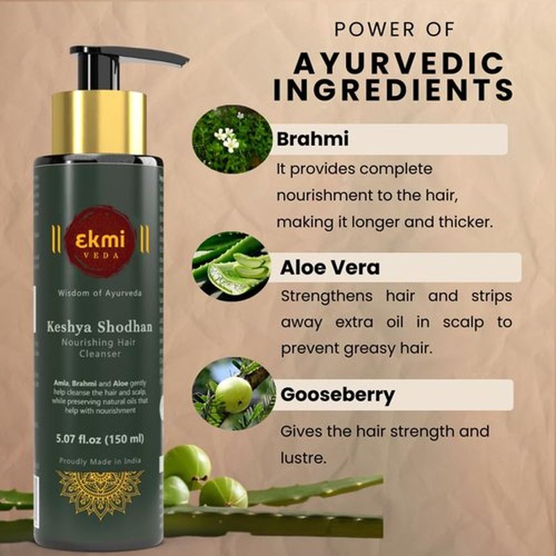 EKMIVEDA Ayurvedic Hair Growth Sulfate Free Shampoo With Reetha, Shikakai, Bhringraj, Amla For Hair Loss Control. Hair Regrowth Treatment For Women & Men. Hair Thickening Rosemary Shampoo, 5.07 Fl Oz