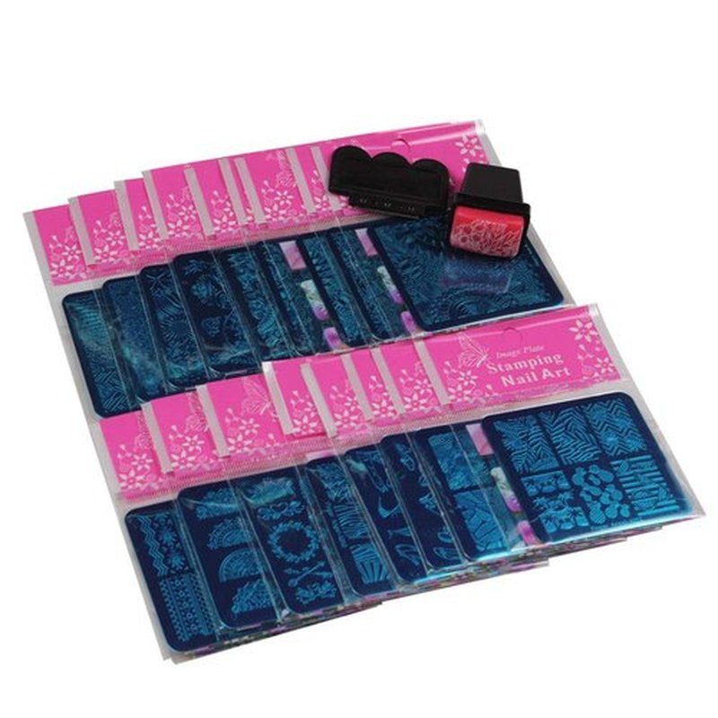 BeautyLeader 20Pcs Mix Designs Nail Plates +1 Pcs Nail Art Stamper + 1 Scraper Image Stamp Stamping Plates Manicure Template Nail Art Tools (A036-55)