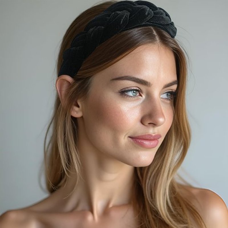 Dresyu Braided Headbands Velvet Headband for Women Soft Twisted Hair Hoop Non-Slip Wide Padded Hairband for Makeup, Washing Face, Daily Wear