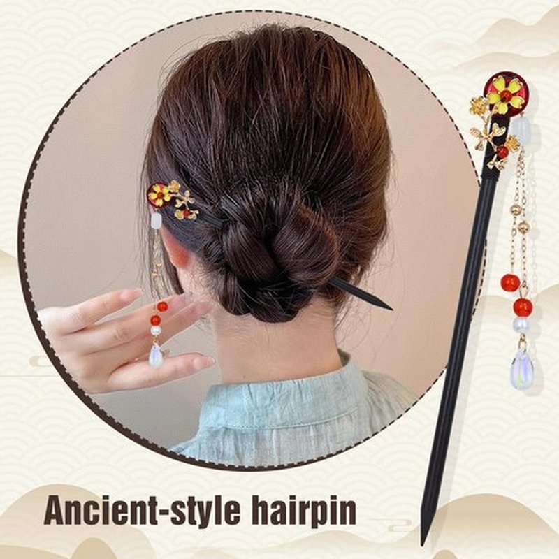 inSowni 8 Pieces Retro Asian Chinese Traditional Hanfu Flower Wooden Hair Sticks Hairpins with Bead Pendants Hair Chopsticks Forks Bun Updo Holders for Women Girls (8pcs Set G)