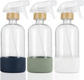 HOMBYS Bamboo Glass Spray Bottles - Refillable 17 oz Clear Containers with Silicone Sleeve Protection | 3 Pack for Cleaning & Essential Oils