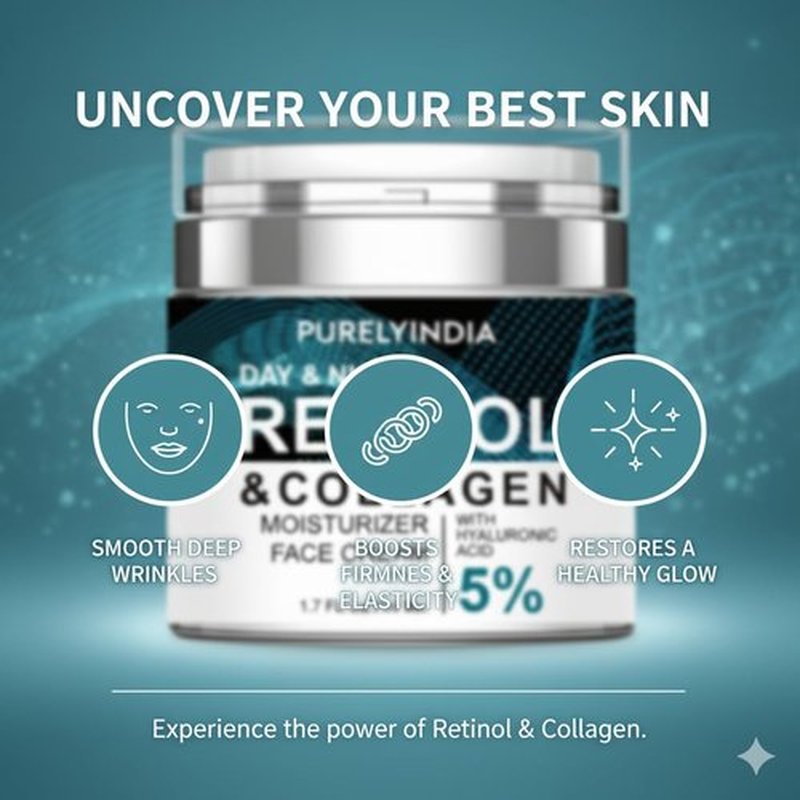 Purelyindia Retinol Cream for Face – Anti-Aging Moisturizer to Reduce Wrinkles & Fine Lines – Hydrating Retinol Night & Day Cream for Smooth, Firm Skin