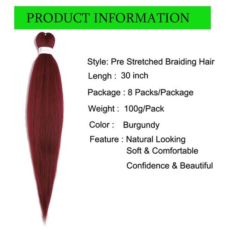 Pre Stretched Braiding Hair Extensions 30inch 8packs Professional Braids Hair Soft Yaki Straight Braid Hair Hot Water Setting Synthetic Crochet Hair (30inch,Burgundy)