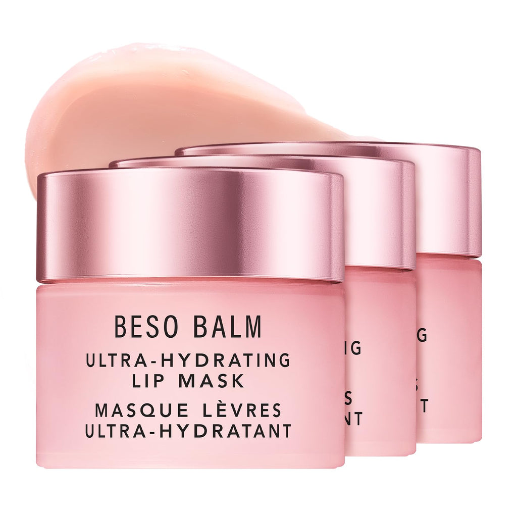 JLO BEAUTY Beso Balm Lip Mask 3-Pack, Vanilla-Scented Hydrating Balm & Overnight Sleeping Mask for Women, Glossy Finish, Helps Soften & Smooth Dry Lips