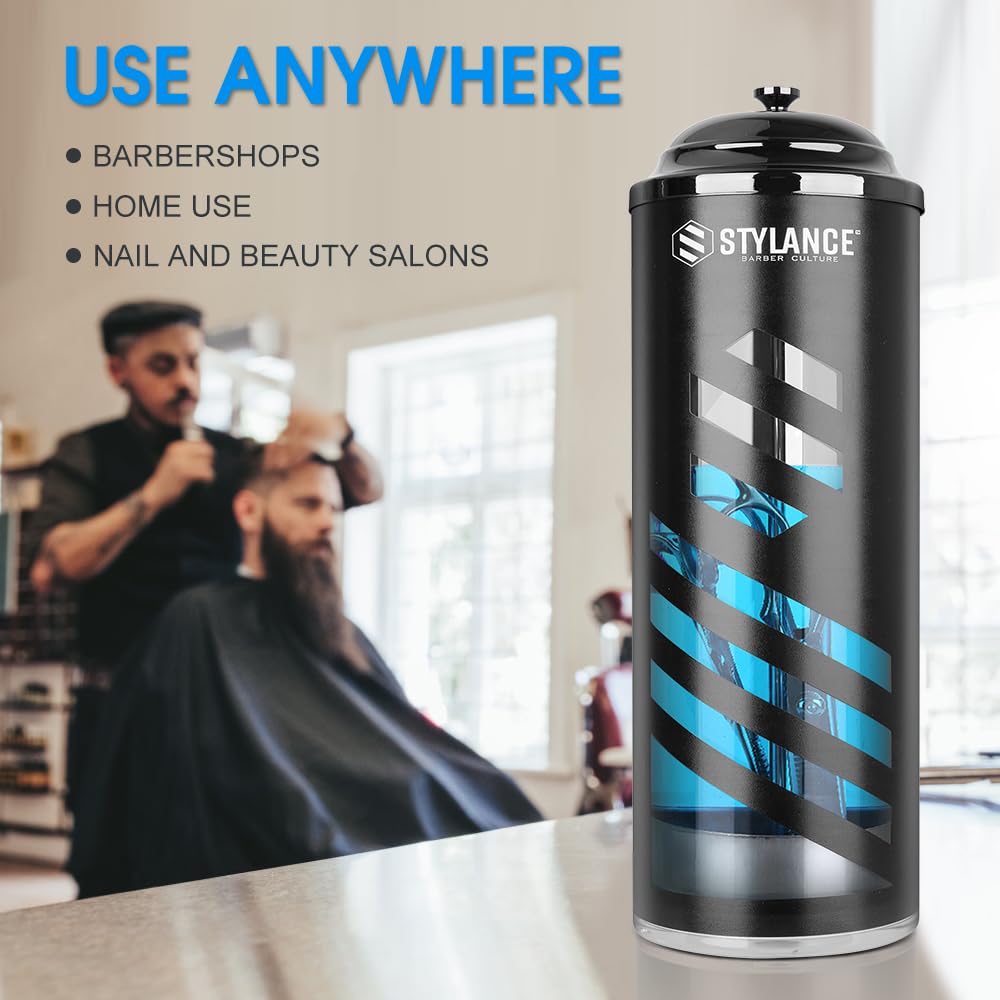 STYLANCE Barber Disinfecting Jar, Acrylic Disinfectant Container with Removable Basket, Disinfectant Acrylic Jar for Manicure & Spa Implements, Combs & Shears, Salon 37 oz