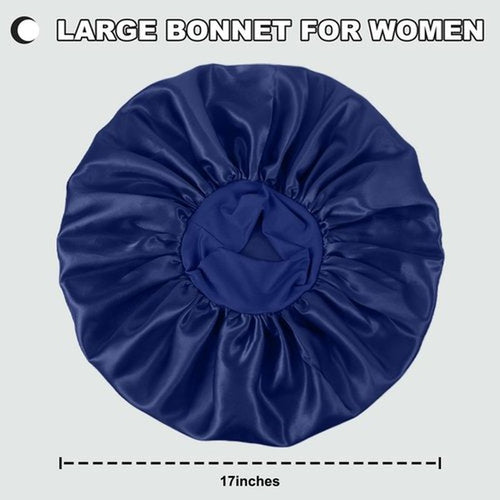 2 Pcs Extra Large Satin Hair Bonnet for Sleeping Cap 17 inches Jumbo Silk Sleep Bonnet for Women (Black & Blue)
