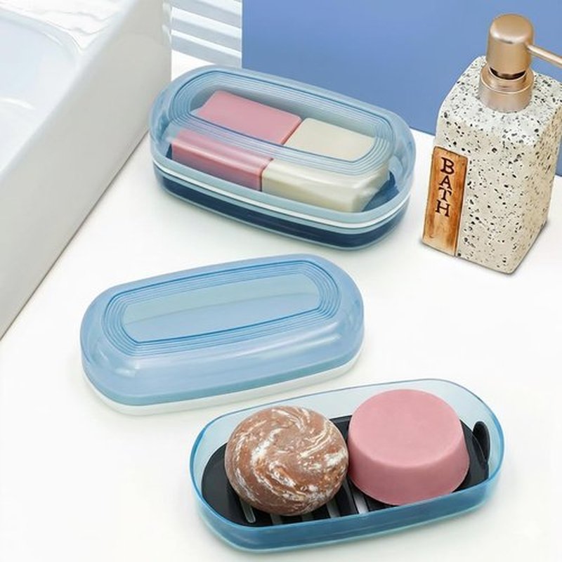 OZNER Clear Travel Soap Case - Leak-Proof Soap Holder with Draining Layer for Shampoo & Conditioner Bars | Blue, 1 Pack