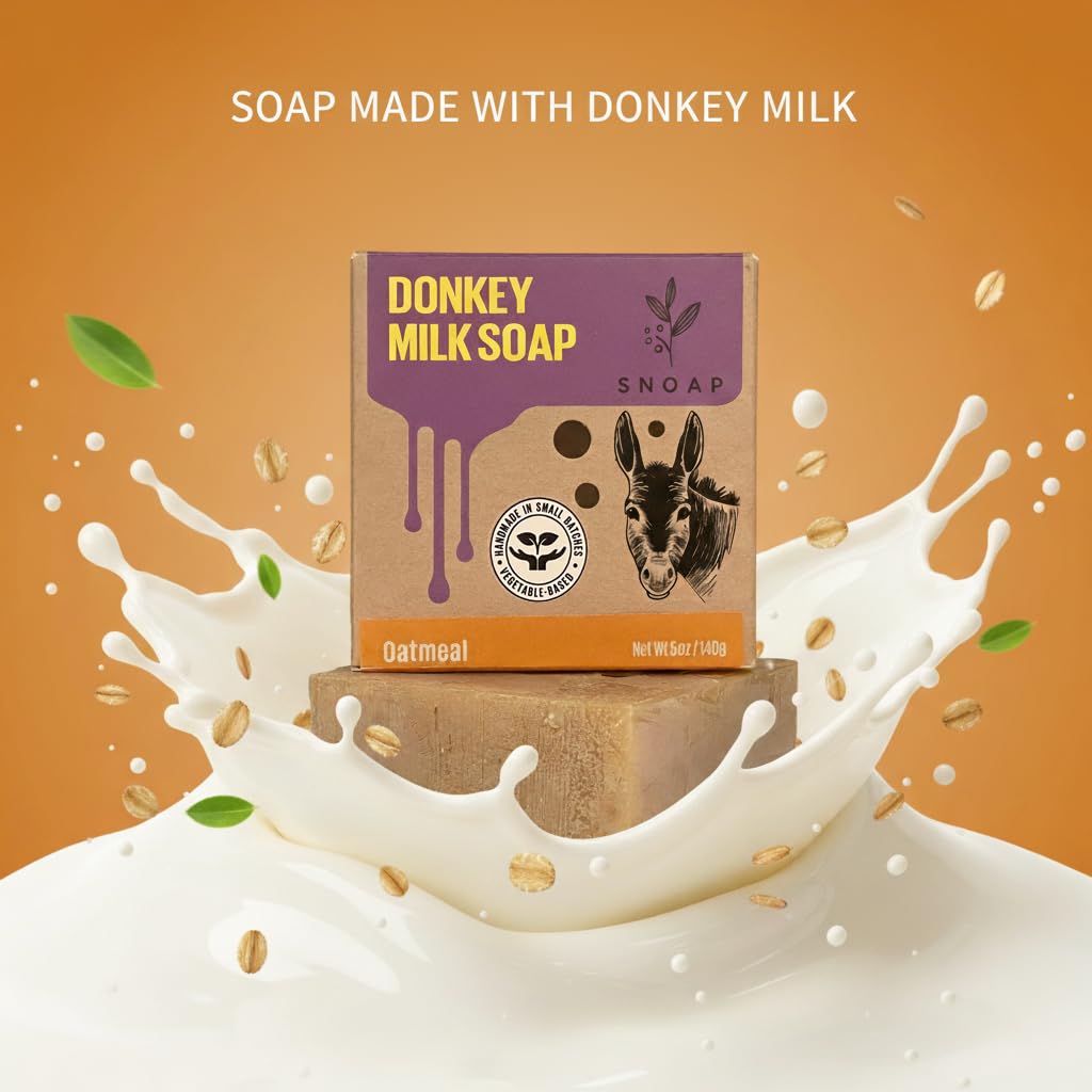 SNOAP Oats & Honey Donkey Milk Soap Bar, Natural Moisturizing Handmade Soap for Sensitive Skin, 5 oz