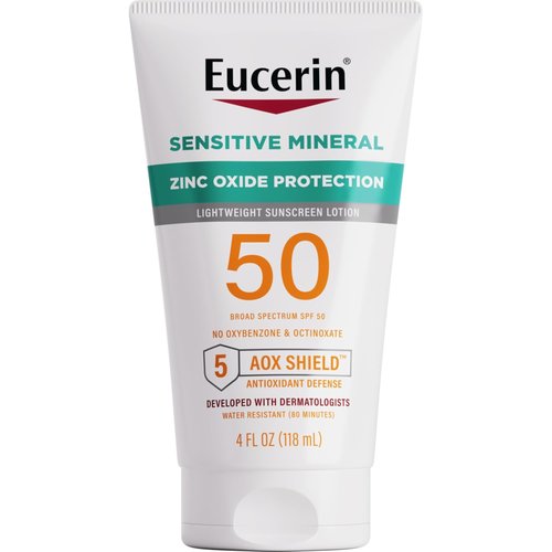 Eucerin Sun Sensitive Mineral Sunscreen Lotion SPF 50 - Hypoallergenic Zinc Oxide Protection, 4 Fl Oz
