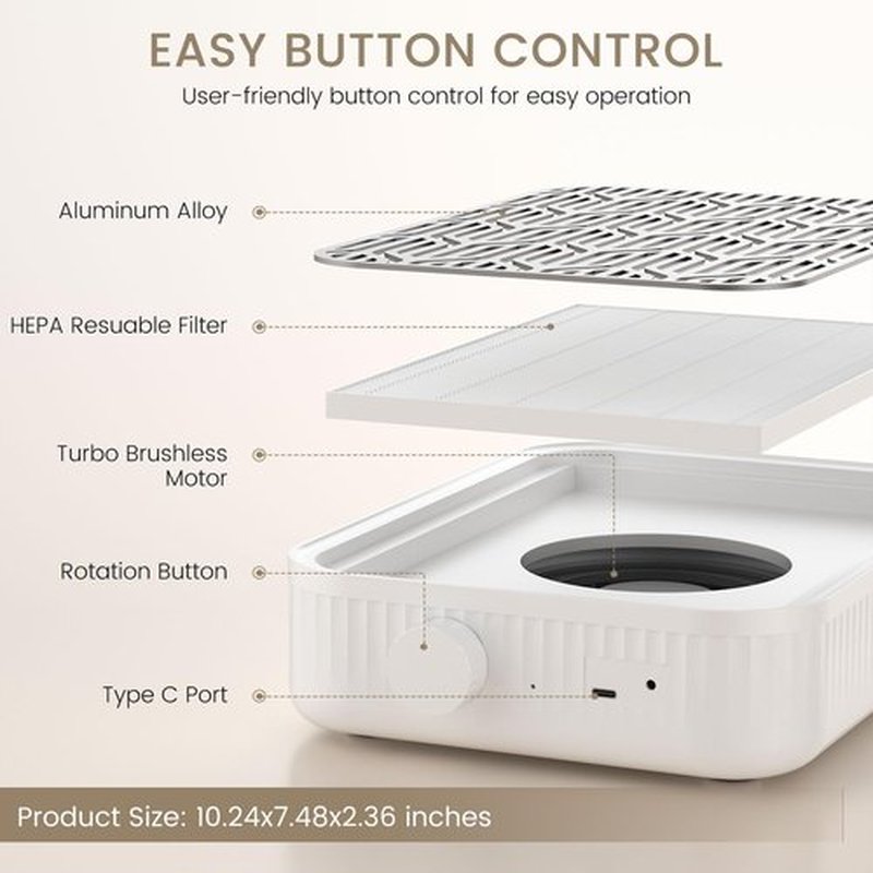 pozoera Nail Dust Collector Cordless - Rechargeable Nail Dust Collector Quiet & Powerful Suction, Professional Nail Tech Dust Collector for Acrylic Gel Polish Manicure Pedicure at Salon&Home