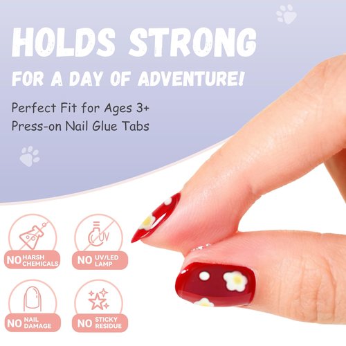 Jolly Snaps XS Non-Toxic Nail Adhesive Tabs for Kids | 480 PCS Extra Strong Sticky Tabs for Press On Nails | Waterproof, Ultra Thin & Easy to Use | 20 Sheets Nail Glue Tabs
