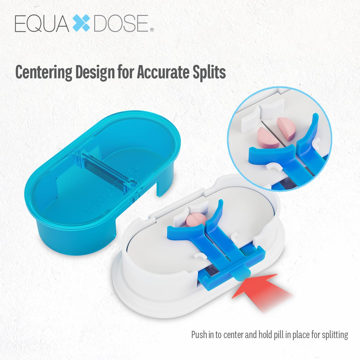 EQUADOSE Pill Cutter, Double Stainless Steel Blade & Centering Device, Blue