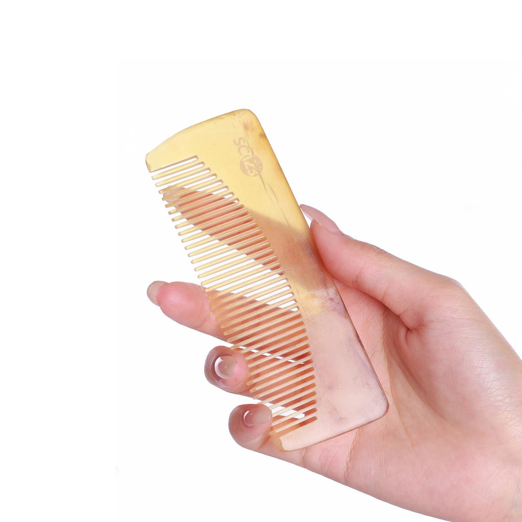 SC123 Untreated 4.7 inch Real Ox Horn Hair or Beard Mustache, Birth Labor Comb, Handmade Fine Tooth Small Pocket Travel, Anti-static, Detangling, Massage, Scalp Gua sha for Women, Men