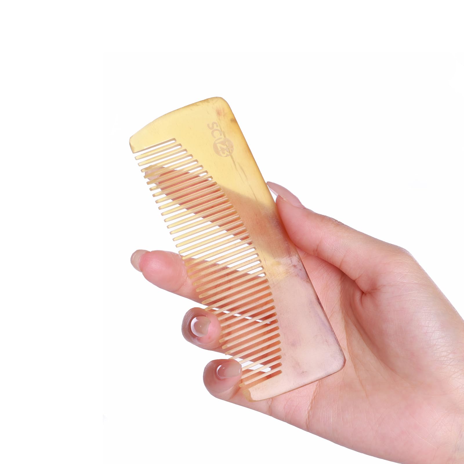SC123 Untreated 4.7 inch Real Ox Horn Hair or Beard Mustache, Birth Labor Comb, Handmade Fine Tooth Small Pocket Travel, Anti-static, Detangling, Massage, Scalp Gua sha for Women, Men