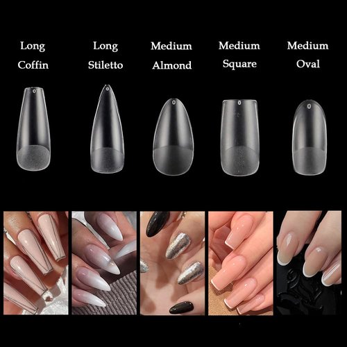 240pcs Medium Almond Acrylic False Nail Tips Kit Soft Gel Full Cover Matte Press on Nails Clear Artificial Fake Nails for Nail Extension Coffin Stiletto Square Oval Shaped Ballerina Nail Art Tips Set