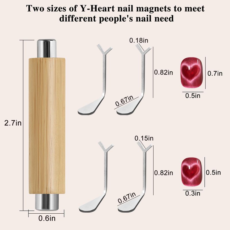 vnjaoi Heart Cat Eye Magnet for Nails,Multifunctional Nail Magnet,Detachable Design, Strong Magnet for Nails+2PC Y Shaped for DIY Manicure Kit(Large-Original Wood)
