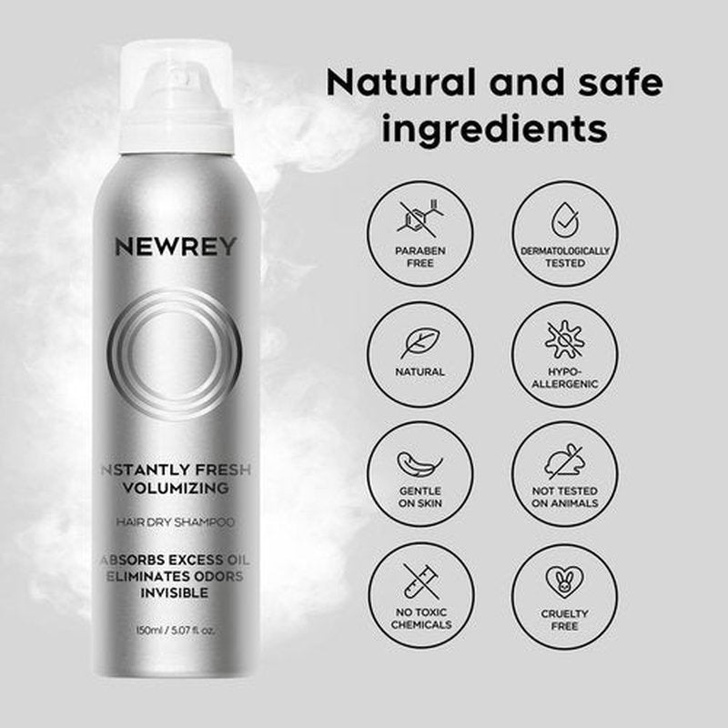 NEWREY Dry Shampoo Spray for Women & Men - Freshens hair, Residue-Free, Volumizing Formula with Rice Starch - Absorbs Oil, Eliminates Odors - 5.07 oz-fresh