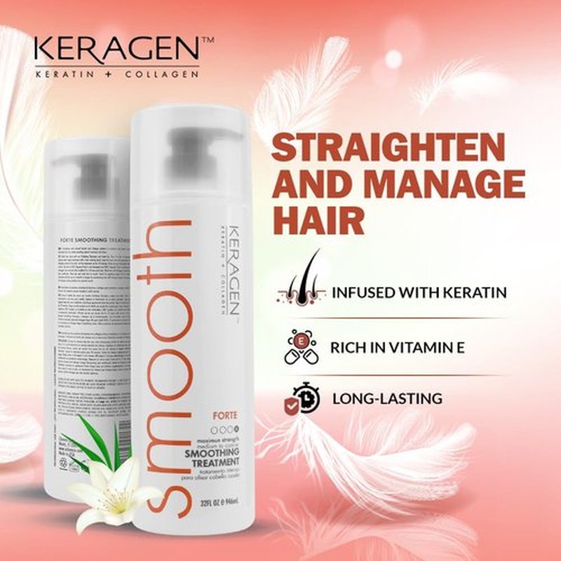 KERAGEN FORTE Professional Smoothing Treatment - Salon-Grade Frizz Elimination | 32 Oz