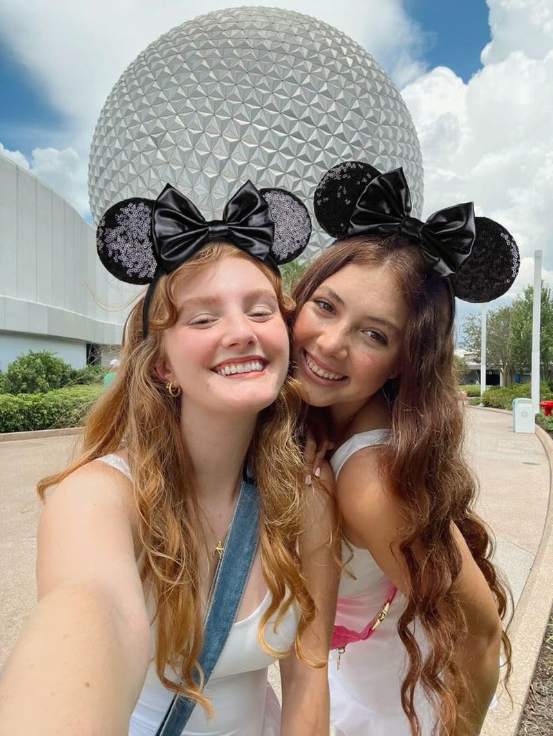 WOVOWOVO Mouse Ears Headbands for Women Black Bow Mouse ear Headband Sequin Hairbands Halloween Christmas Birthdays Party Hair Accessories
