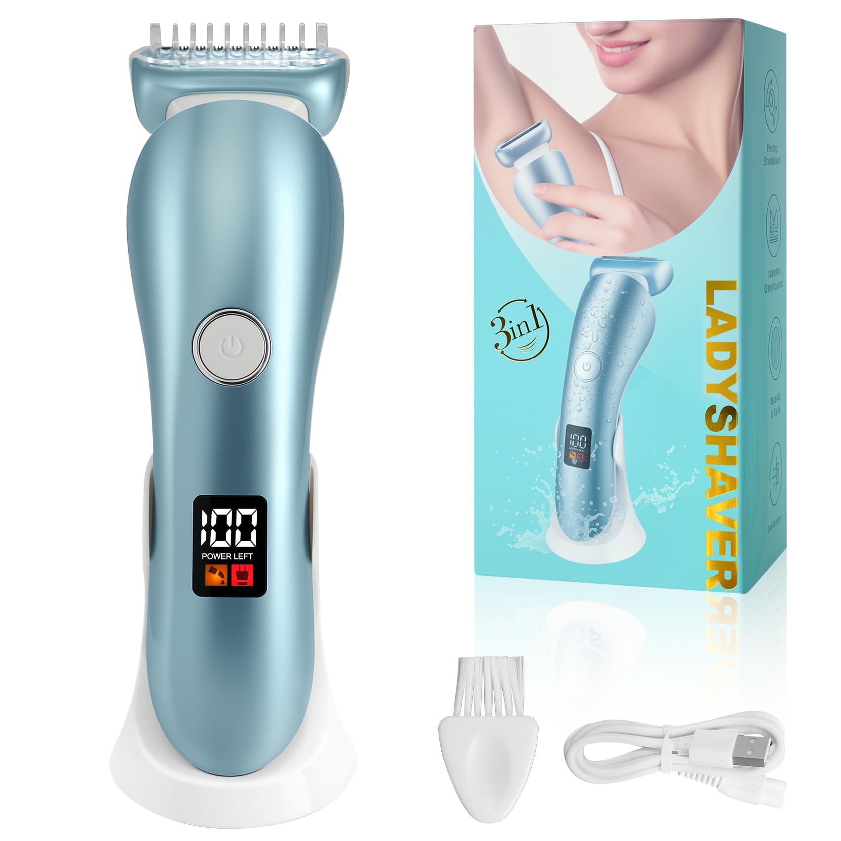 Epilators Hair Removal for Women, Electric Shaver & Bikini Trimmer for Legs & Underarm, Rechargeable Wet Dry Use Painless Hair Removal with Detachable Head