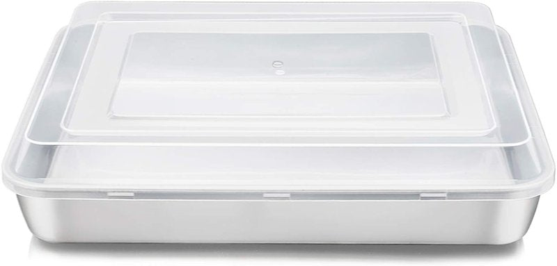 E-far Stainless Steel Baking Pan - 12⅓ x 9¾ Inch Rectangle Sheet Cake Pan with Lid | Non-Toxic, Heavy Duty & Dishwasher Safe