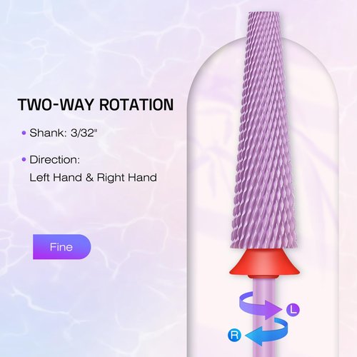 Depvko Super Long 5 in 1 Nail Drill Bits,Carbide Nail Drill Bit,3/32" Two Way Rotate Professional Drill Bit Nails,Nail Bits Fast Remove Acrylic or Gel for Manicure,Pedicure,Nail Art (Fine-F, Purple)