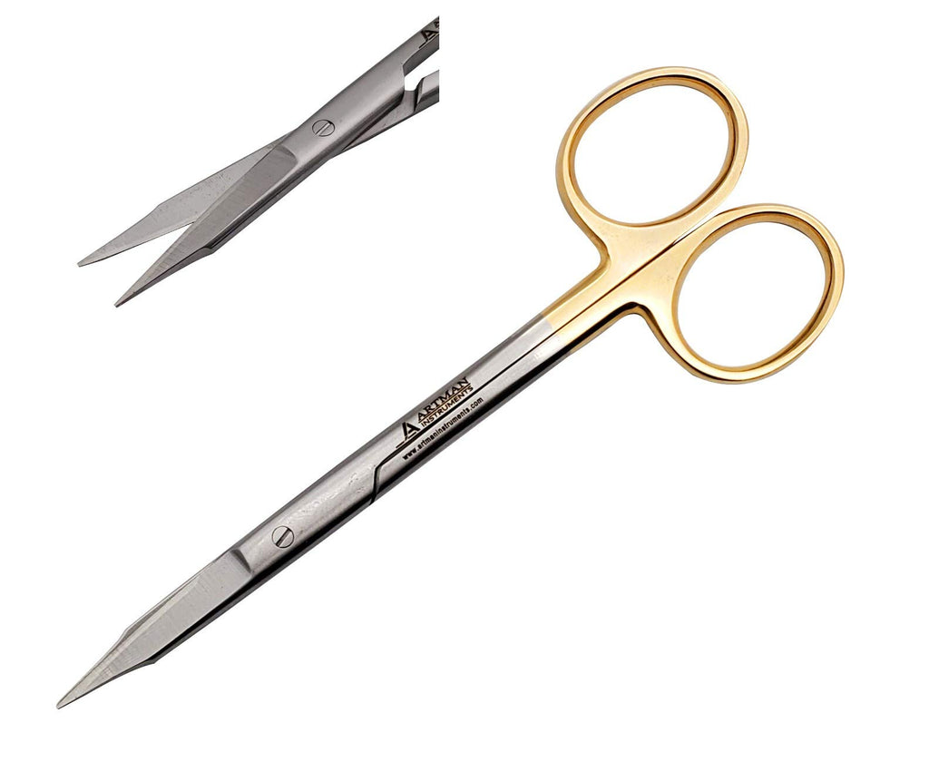 ARTMAN INSTRUMENTS Goldman Fox Skin Tag Scissors 5 inches with Tungsten Carbide Gold Plated Surgical Dental Surgical Scissors Gingival Tissue Stitch Cuttings Precision(Straight)